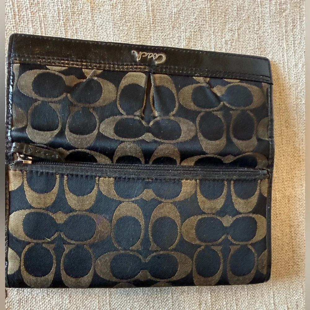 Coach Signature Pleated Jacquard Canvas Trifold Wallet